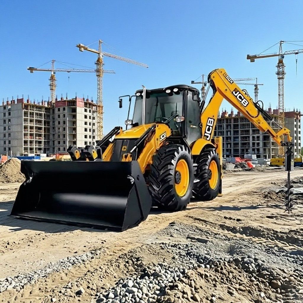 JCB с ковшом и буром/гидромолотом