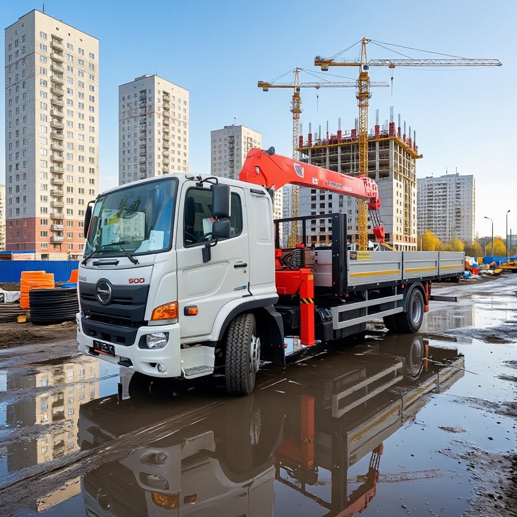 Кран-манипулятор HINO 500-STA, вылет стрелы 12 м
